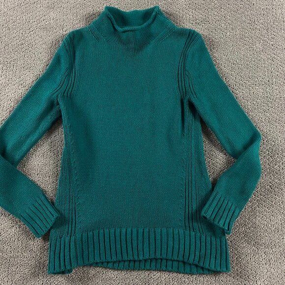J.Crew Always Roll Neck Sweater Women's Small Green Knit Cotton Oarsman - Picture 1 of 9